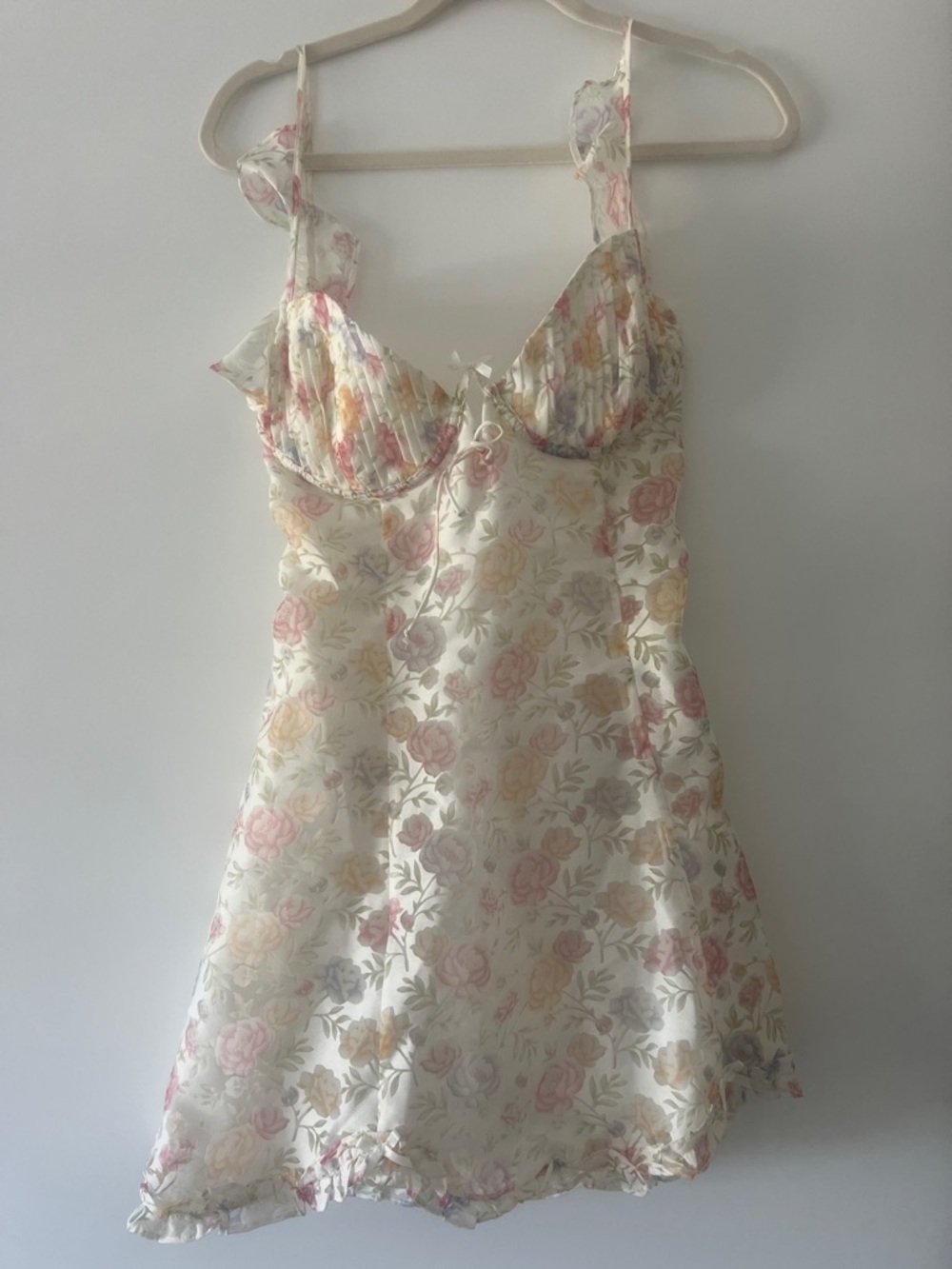 Floral Satin Slip Dress - Cream with Pink & Yellow Roses